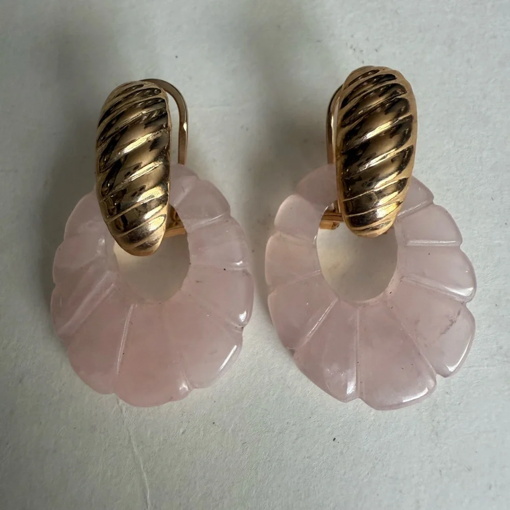Gold and Pink Rose Quartz Convertible Earrings - Picture 2 of 11